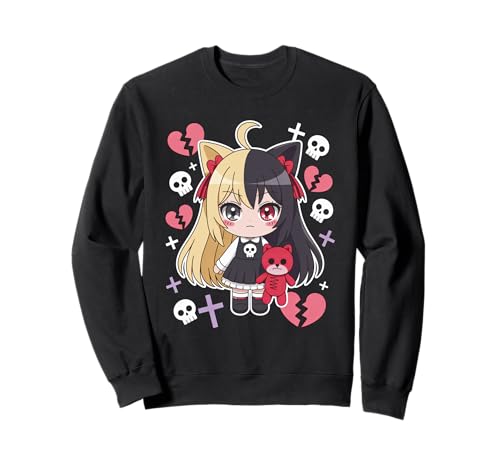 Goth Emo Girl mit Teddybear Gothic Chibi Anime mädchen Sweatshirt von Chibi style Manga Anime Designs für Mädels