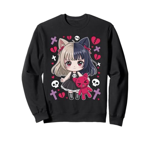 Goth Emo Girl mit Teddybear Gothic Chibi Anime mädchen Sweatshirt von Chibi style Manga Anime Designs für Mädels