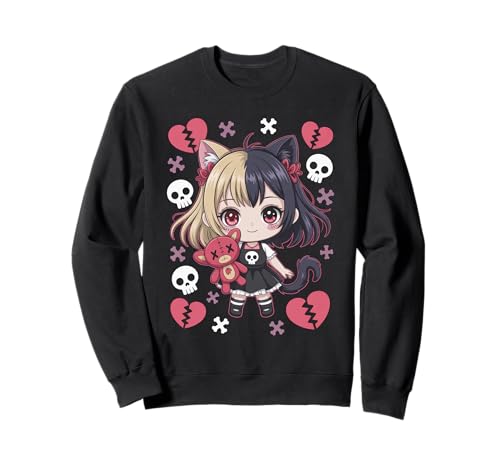 Goth Emo Girl mit Teddybear Gothic Chibi Anime mädchen Sweatshirt von Chibi style Manga Anime Designs für Mädels