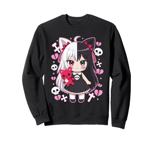 Goth Emo Girl mit Teddybear Gothic Chibi Anime mädchen Sweatshirt von Chibi style Manga Anime Designs für Mädels