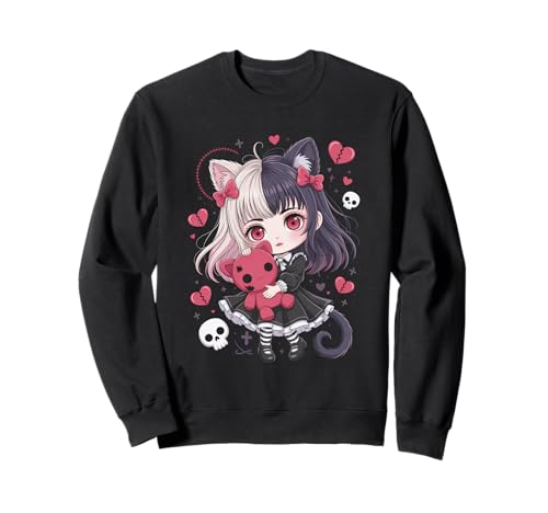 Goth Emo Girl mit Teddybear Gothic Chibi Anime mädchen Sweatshirt von Chibi style Manga Anime Designs für Mädels