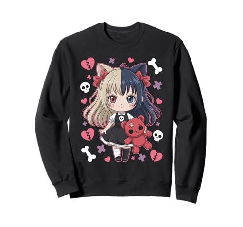 Goth Emo Girl mit Teddybear Gothic Chibi Anime mädchen Sweatshirt von Chibi style Manga Anime Designs für Mädels
