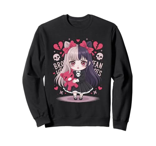 Goth Emo Girl mit Teddybear Gothic Chibi Anime mädchen Sweatshirt von Chibi style Manga Anime Designs für Mädels