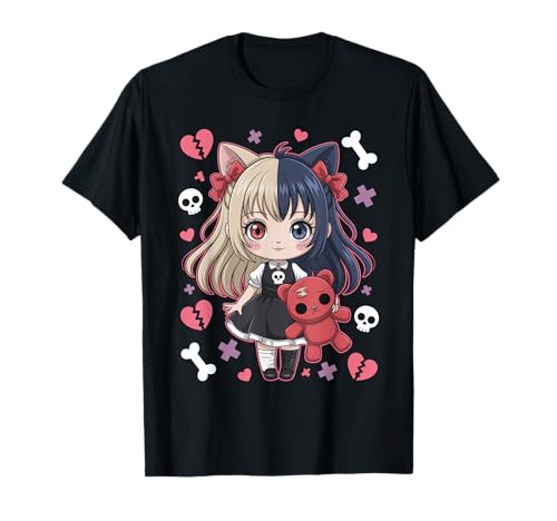 Goth Emo Girl mit Teddybear Gothic Chibi Anime mädchen T-Shirt von Chibi style Manga Anime Designs für Mädels