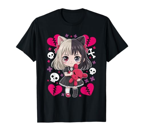 Goth Emo Girl mit Teddybear Gothic Chibi Anime mädchen T-Shirt von Chibi style Manga Anime Designs für Mädels