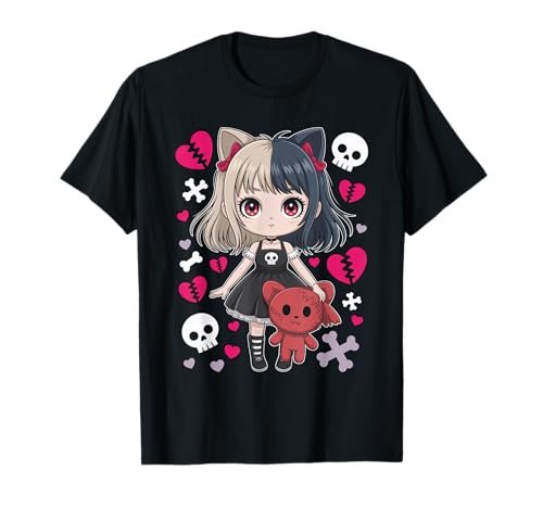 Goth Emo Girl mit Teddybear Gothic Chibi Anime mädchen T-Shirt von Chibi style Manga Anime Designs für Mädels