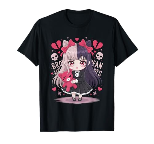 Goth Emo Girl mit Teddybear Gothic Chibi Anime mädchen T-Shirt von Chibi style Manga Anime Designs für Mädels
