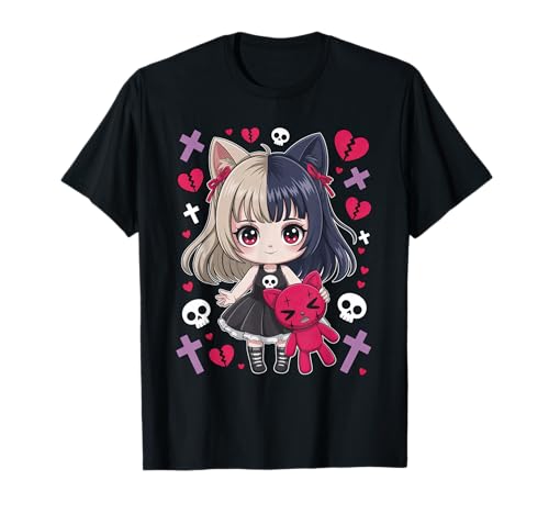 Goth Emo Girl mit Teddybear Gothic Chibi Anime mädchen T-Shirt von Chibi style Manga Anime Designs für Mädels