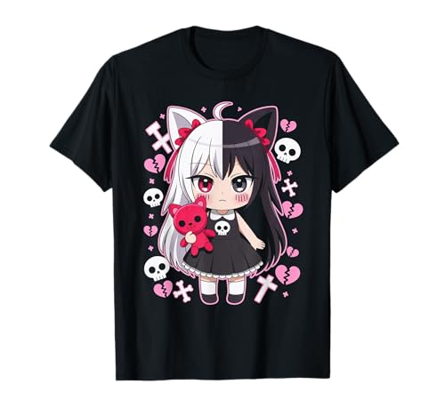 Goth Emo Girl mit Teddybear Gothic Chibi Anime mädchen T-Shirt von Chibi style Manga Anime Designs für Mädels