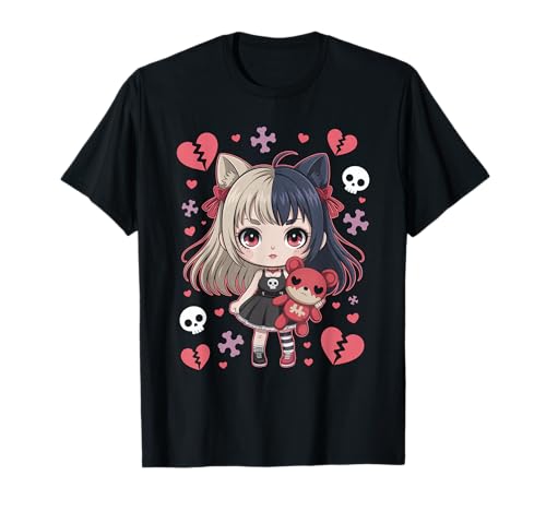 Goth Emo Girl mit Teddybear Gothic Chibi Anime mädchen T-Shirt von Chibi style Manga Anime Designs für Mädels