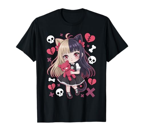 Goth Emo Girl mit Teddybear Gothic Chibi Anime mädchen T-Shirt von Chibi style Manga Anime Designs für Mädels