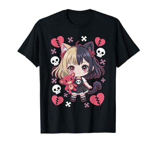 Goth Emo Girl mit Teddybear Gothic Chibi Anime mädchen T-Shirt von Chibi style Manga Anime Designs für Mädels