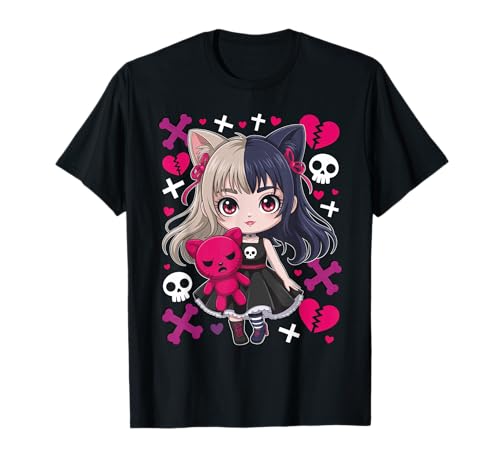 Goth Emo Girl mit Teddybear Gothic Chibi Anime mädchen T-Shirt von Chibi style Manga Anime Designs für Mädels