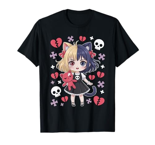Goth Emo Girl mit Teddybear Gothic Chibi Anime mädchen T-Shirt von Chibi style Manga Anime Designs für Mädels