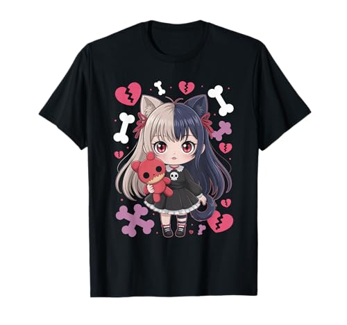 Goth Emo Girl mit Teddybear Gothic Chibi Anime mädchen T-Shirt von Chibi style Manga Anime Designs für Mädels