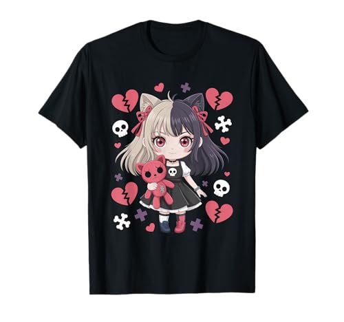 Goth Emo Girl mit Teddybear Gothic Chibi Anime mädchen T-Shirt von Chibi style Manga Anime Designs für Mädels