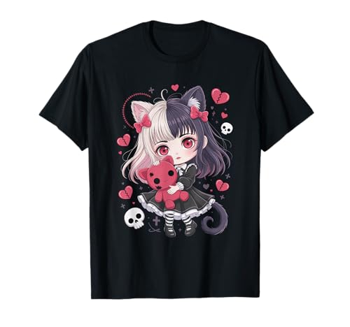 Goth Emo Girl mit Teddybear Gothic Chibi Anime mädchen T-Shirt von Chibi style Manga Anime Designs für Mädels