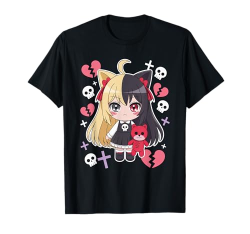 Goth Emo Girl mit Teddybear Gothic Chibi Anime mädchen T-Shirt von Chibi style Manga Anime Designs für Mädels