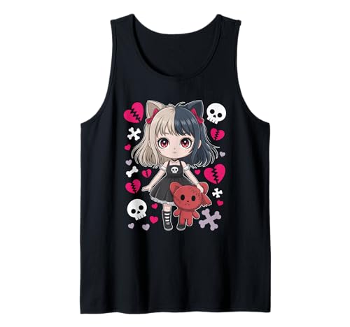 Goth Emo Girl mit Teddybear Gothic Chibi Anime mädchen Tank Top von Chibi style Manga Anime Designs für Mädels