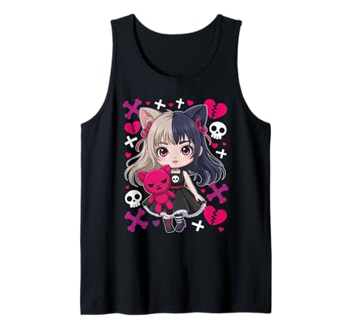 Goth Emo Girl mit Teddybear Gothic Chibi Anime mädchen Tank Top von Chibi style Manga Anime Designs für Mädels