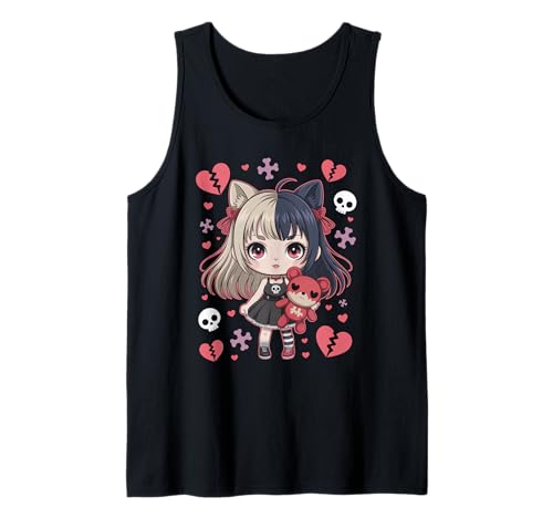 Goth Emo Girl mit Teddybear Gothic Chibi Anime mädchen Tank Top von Chibi style Manga Anime Designs für Mädels