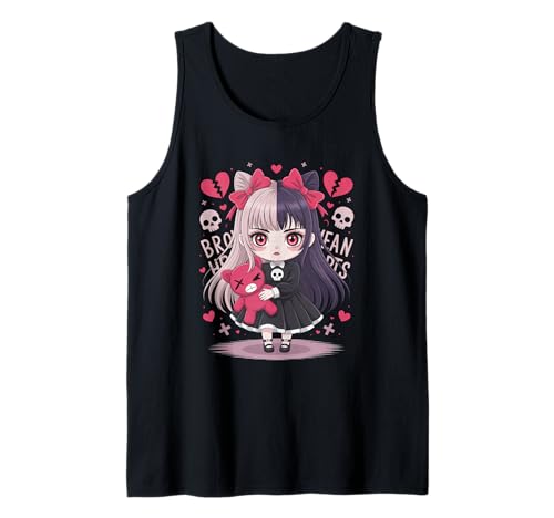 Goth Emo Girl mit Teddybear Gothic Chibi Anime mädchen Tank Top von Chibi style Manga Anime Designs für Mädels