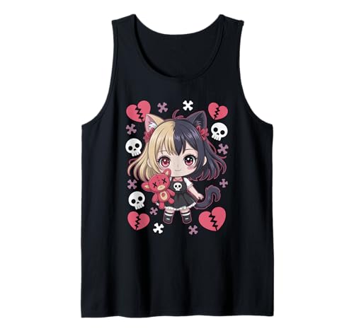 Goth Emo Girl mit Teddybear Gothic Chibi Anime mädchen Tank Top von Chibi style Manga Anime Designs für Mädels