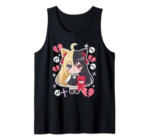 Goth Emo Girl mit Teddybear Gothic Chibi Anime mädchen Tank Top von Chibi style Manga Anime Designs für Mädels