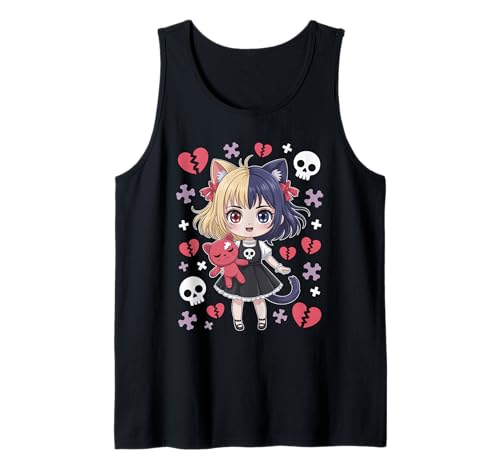 Goth Emo Girl mit Teddybear Gothic Chibi Anime mädchen Tank Top von Chibi style Manga Anime Designs für Mädels