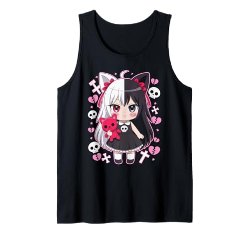 Goth Emo Girl mit Teddybear Gothic Chibi Anime mädchen Tank Top von Chibi style Manga Anime Designs für Mädels