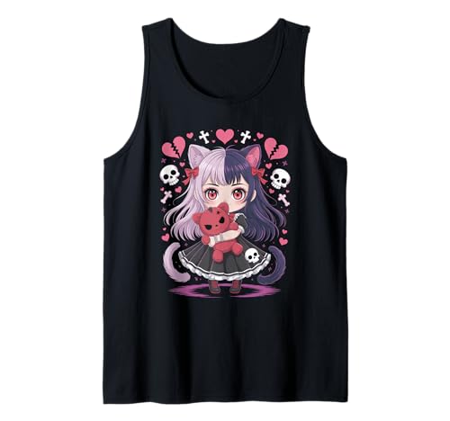 Goth Emo Girl mit Teddybear Gothic Chibi Anime mädchen Tank Top von Chibi style Manga Anime Designs für Mädels