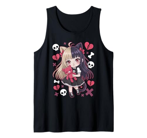 Goth Emo Girl mit Teddybear Gothic Chibi Anime mädchen Tank Top von Chibi style Manga Anime Designs für Mädels