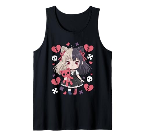 Goth Emo Girl mit Teddybear Gothic Chibi Anime mädchen Tank Top von Chibi style Manga Anime Designs für Mädels