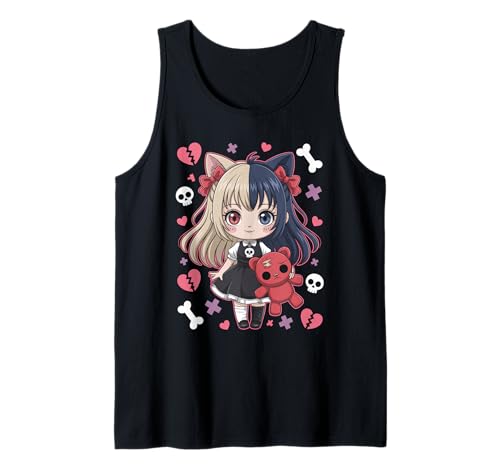 Goth Emo Girl mit Teddybear Gothic Chibi Anime mädchen Tank Top von Chibi style Manga Anime Designs für Mädels