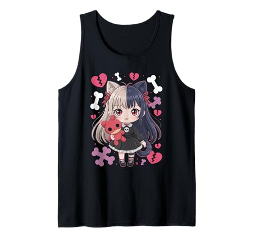 Goth Emo Girl mit Teddybear Gothic Chibi Anime mädchen Tank Top von Chibi style Manga Anime Designs für Mädels