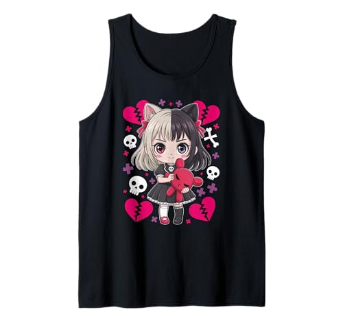 Goth Emo Girl mit Teddybear Gothic Chibi Anime mädchen Tank Top von Chibi style Manga Anime Designs für Mädels