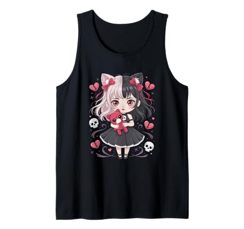 Goth Emo Girl mit Teddybear Gothic Chibi Anime mädchen Tank Top von Chibi style Manga Anime Designs für Mädels