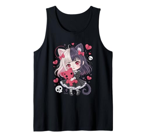 Goth Emo Girl mit Teddybear Gothic Chibi Anime mädchen Tank Top von Chibi style Manga Anime Designs für Mädels