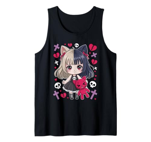 Goth Emo Girl mit Teddybear Gothic Chibi Anime mädchen Tank Top von Chibi style Manga Anime Designs für Mädels