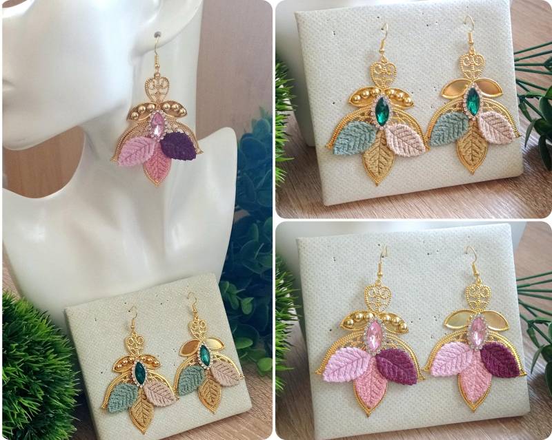 Boho Blatt Ohrringe Gold Mit Stoff Blättern Funkelnder Edelstein Ohrhaken 925 Sterling Silber Option in Gold Boho Blatt Ohrringe Gold Mit Stoff Blättern Funkelnder Edelstein Ohrhaken 925 Sterling Silber Option in Gold von ChibiSparkleCreation