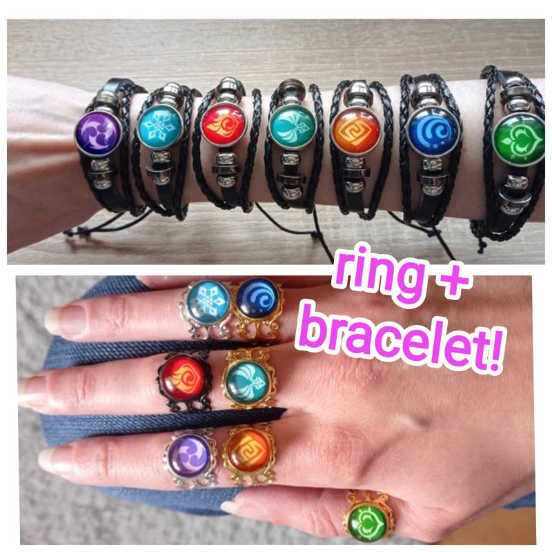 Genshin Touch Vision Schmuck Set Ring + Armband Anemo Kryo Dendro Geo Elektro Hydro Pyro von ChibiSparkleCreation