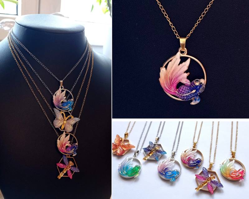 Koi Fisch Edelstahl Harz Halsketten 15 Verschiedene Designs Schmuck Gold Rhodium von ChibiSparkleCreation