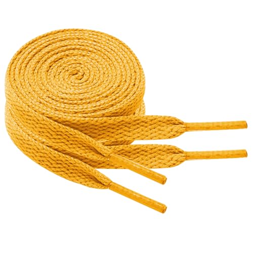 Chic Defend 2 Paar Flach Schnürsenkel 8 mm Breite Ersatz Schuhbänder Flat Sneaker Shoelace für Sportschuhe Turnschuhe Laufschuhe Shoelaces für Herren & Damen 60-180cm, Gold, 180 cm - 2 Paar von Chic Defend