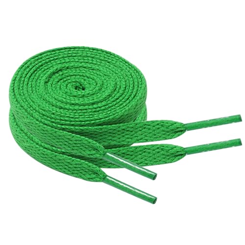 Chic Defend 2 Paar Flach Schnürsenkel 8 mm Breite Ersatz Schuhbänder Flat Sneaker Shoelace für Sportschuhe Turnschuhe Laufschuhe Shoelaces für Herren & Damen 60-180cm, Grün, 110 cm - 2 Paar von Chic Defend