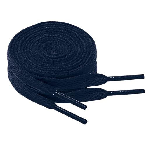 Chic Defend 2 Paar Flach Schnürsenkel 8 mm Breite Ersatz Schuhbänder Flat Sneaker Shoelace für Sportschuhe Turnschuhe Laufschuhe Shoelaces für Herren & Damen 60-180cm, Marineblau, 100 cm - 2 Paar von Chic Defend