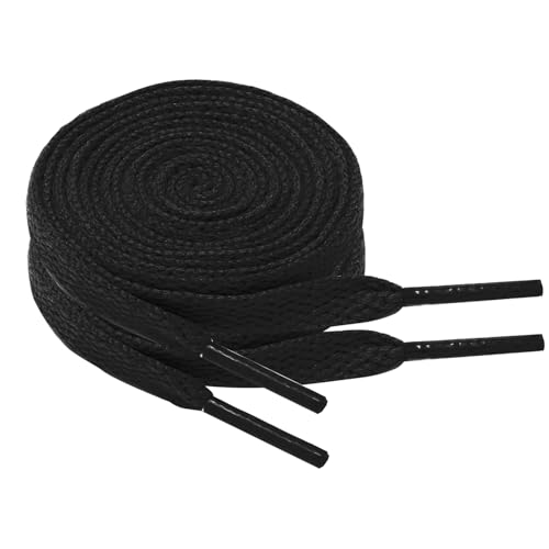 Chic Defend 2 Paar Flach Schnürsenkel 8 mm Breite Ersatz Schuhbänder Flat Sneaker Shoelace für Sportschuhe Turnschuhe Laufschuhe Shoelaces für Herren & Damen 60-180cm, Schwarz, 120 cm - 2 Paar von Chic Defend