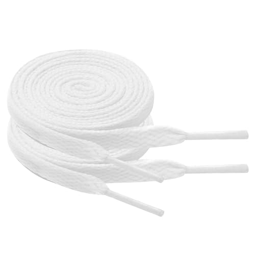 Chic Defend 2 Paar Flach Schnürsenkel 8 mm Breite Ersatz Schuhbänder Flat Sneaker Shoelace für Sportschuhe Turnschuhe Laufschuhe Shoelaces für Herren & Damen 60-180cm, Weiß, 90 cm - 2 Paar von Chic Defend