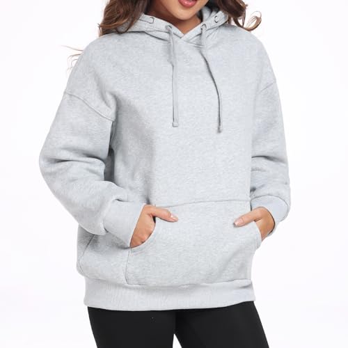 Chic Defend Damen Kapuzenpullover Oversize Fleece Hoodie Sweatshirt Winter Warm Langarm Kapuze Pullover Casual Herbst Basic Kapuzenpulli mit Taschen, Grau, M von Chic Defend