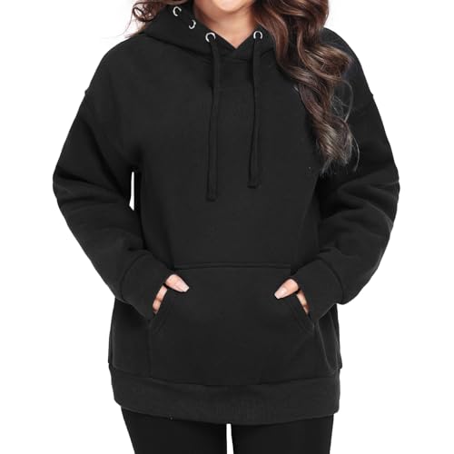 Chic Defend Damen Kapuzenpullover Oversize Fleece Hoodie Sweatshirt Winter Warm Langarm Kapuze Pullover Casual Herbst Basic Kapuzenpulli mit Taschen, Schwarz, XL Chic Defend Damen Kapuzenpullover Oversize Fleece Hoodie Sweatshirt Winter Warm Langarm Kapuze Pullover Casual Herbst Basic Kapuzenpulli mit Taschen, Schwarz, XL von Chic Defend