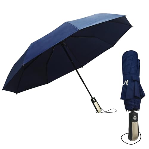 Chic Defend Regenschirm Sturmfest für Regen Automatik Taschenschirm mit 9 Rippen Faltbar Kompakte Reise Umbrella mit Schirmtasche für Herren und Damen, Leicht & Kompakt (Blau) von Chic Defend